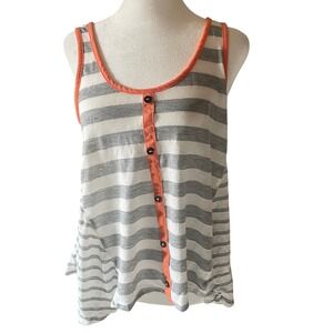 Self Esteem Womens Striped Asymmetrical Button Front Tank M Grey Orange Y2K